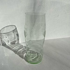 Vintage Green Etched Floral Footed Parfait Glass- Glows under purple light